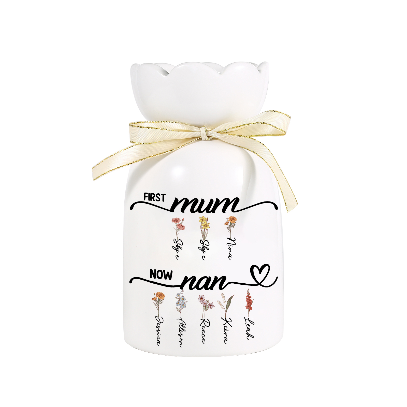 Personalised Ceramic Flower Vase – “First Mum, Now Nan” Gift | Jessemade