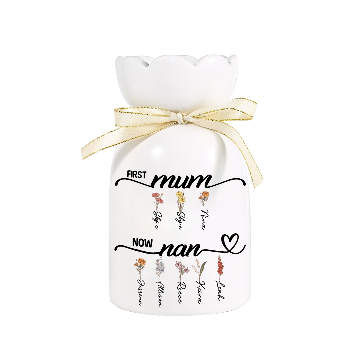 Personalised Ceramic Flower Vase – “First Mum, Now Nan” Gift | Jessemade