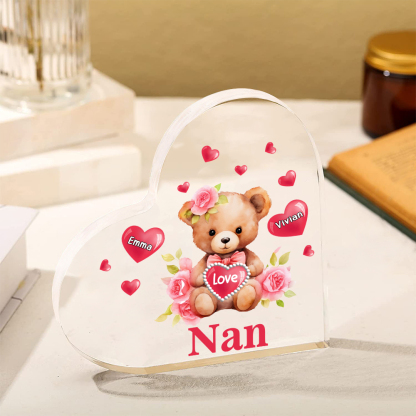 2 Names-Personalized Bear Acrylic Heart Keepsake Custom Text Acrylic Plaque Ornaments Gifts for Nan