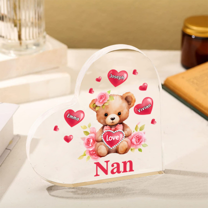 3 Names-Personalized Bear Acrylic Heart Keepsake Custom Text Acrylic Plaque Ornaments Gifts for Nan