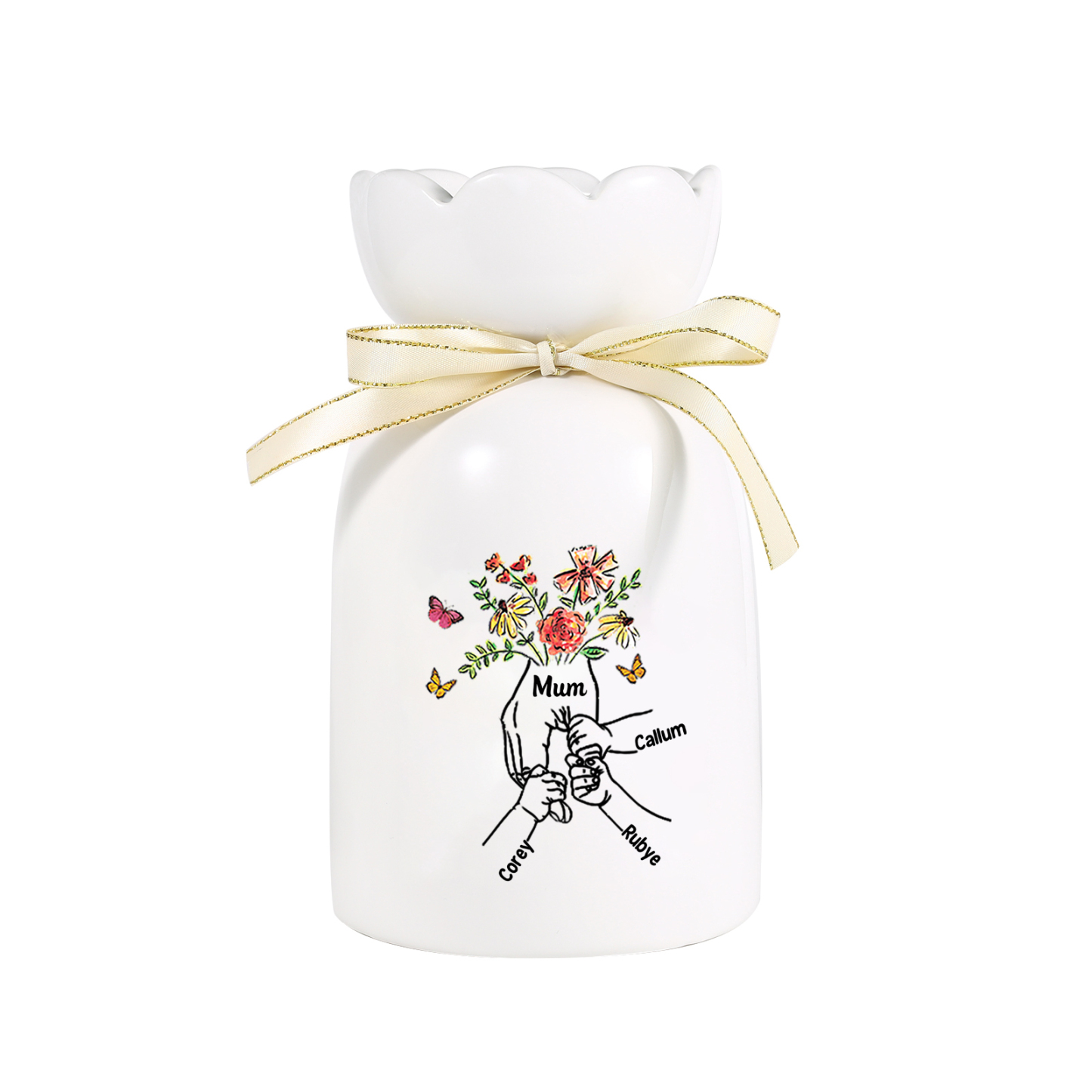 Personalised Ceramic Jug with Birthflowers & Names – “Nan” Ho;ding Hands Floral Design | Jessemade