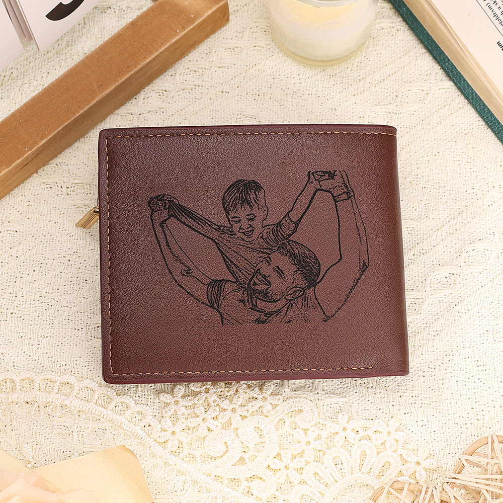 Personalised 3 Names Engraved Wallet for Men – Custom Father’s Day Gift with Kids’ Name and Photo | Jessemade