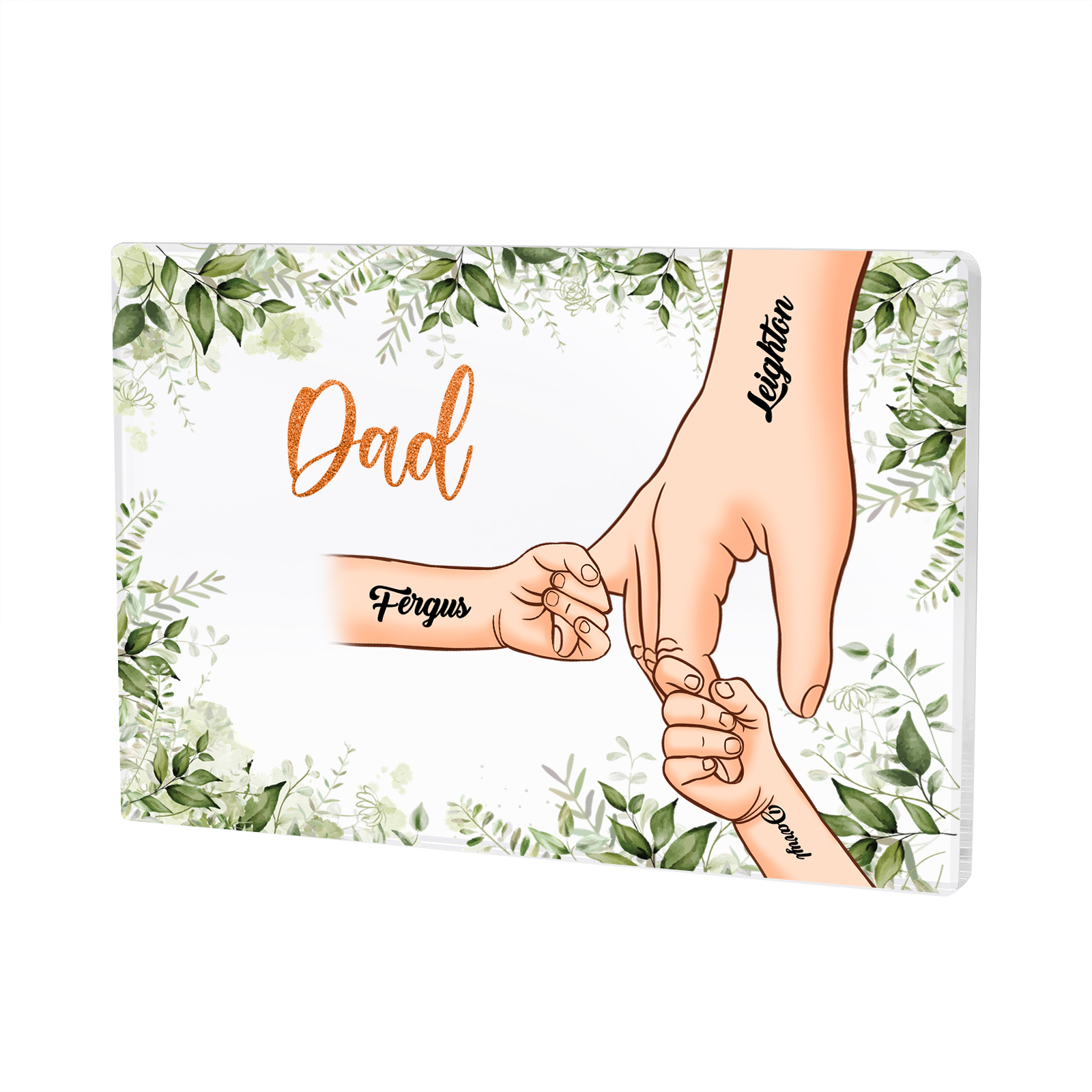 3 Names & 1 Text Personalised Acrylic Plaque for Dad - Custom Holding Hands Style | Jessemade