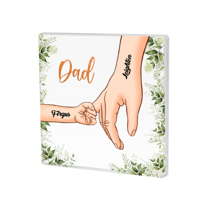 2 Names & 1 Text Personalised Acrylic Plaque for Dad - Custom Holding Hands Father's Day Gift | Jessemade