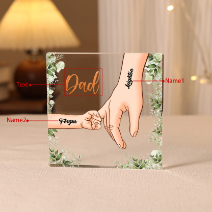 2 Names & 1 Text Personalised Acrylic Plaque for Dad - Custom Holding Hands Father's Day Gift | Jessemade