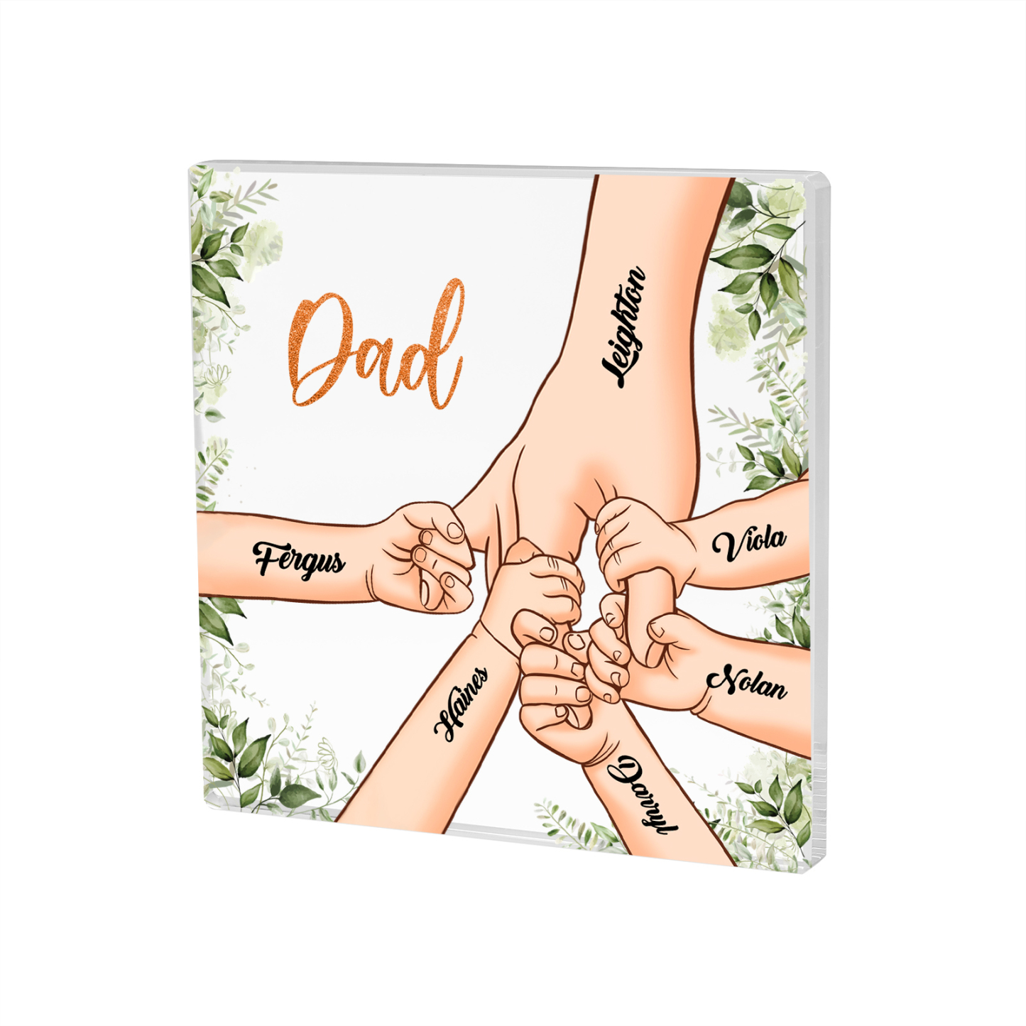 6 Names & 1 Text Personalised Acrylic Plaque for Dad - Custom Holding Hands Father's Day Gift | Jessemade