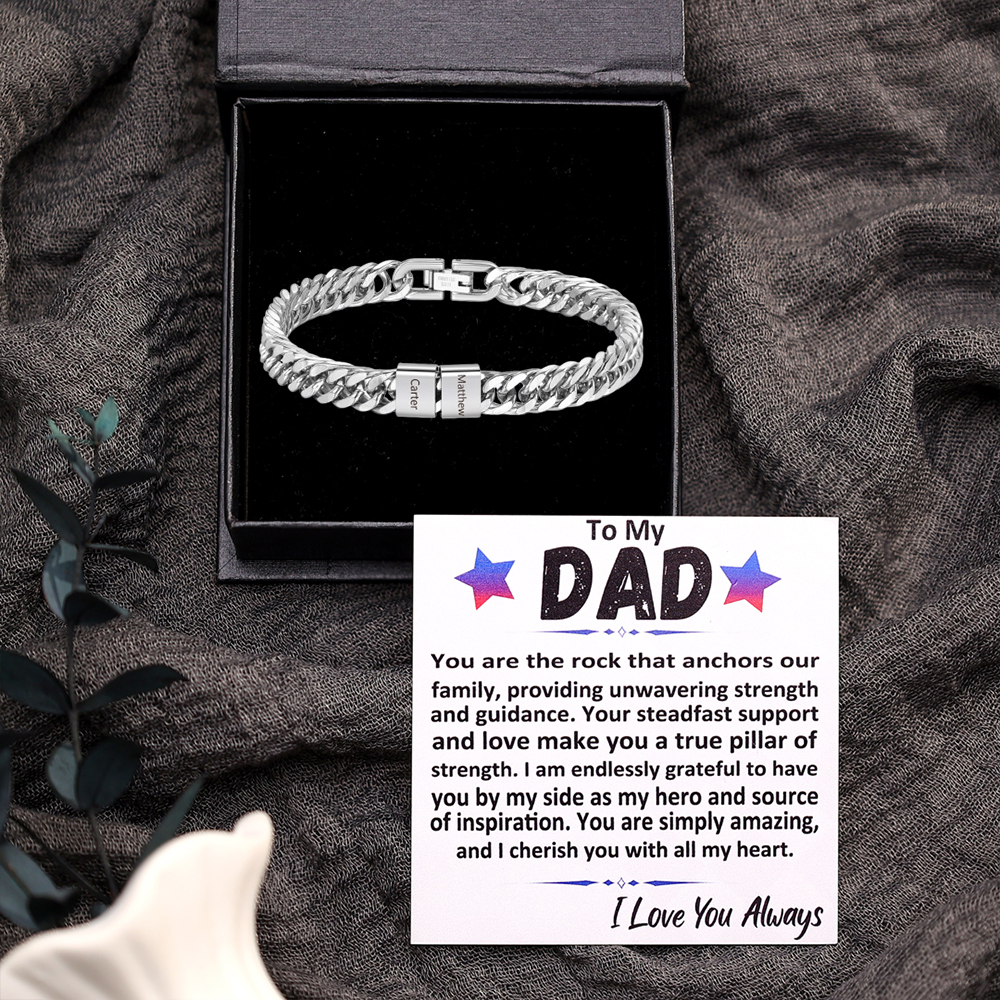 Custom Engraved 2 Names Cuban Link Mens Bracelet - Personalised Father's Day Gift for Dad/Grandpa | Jessemade