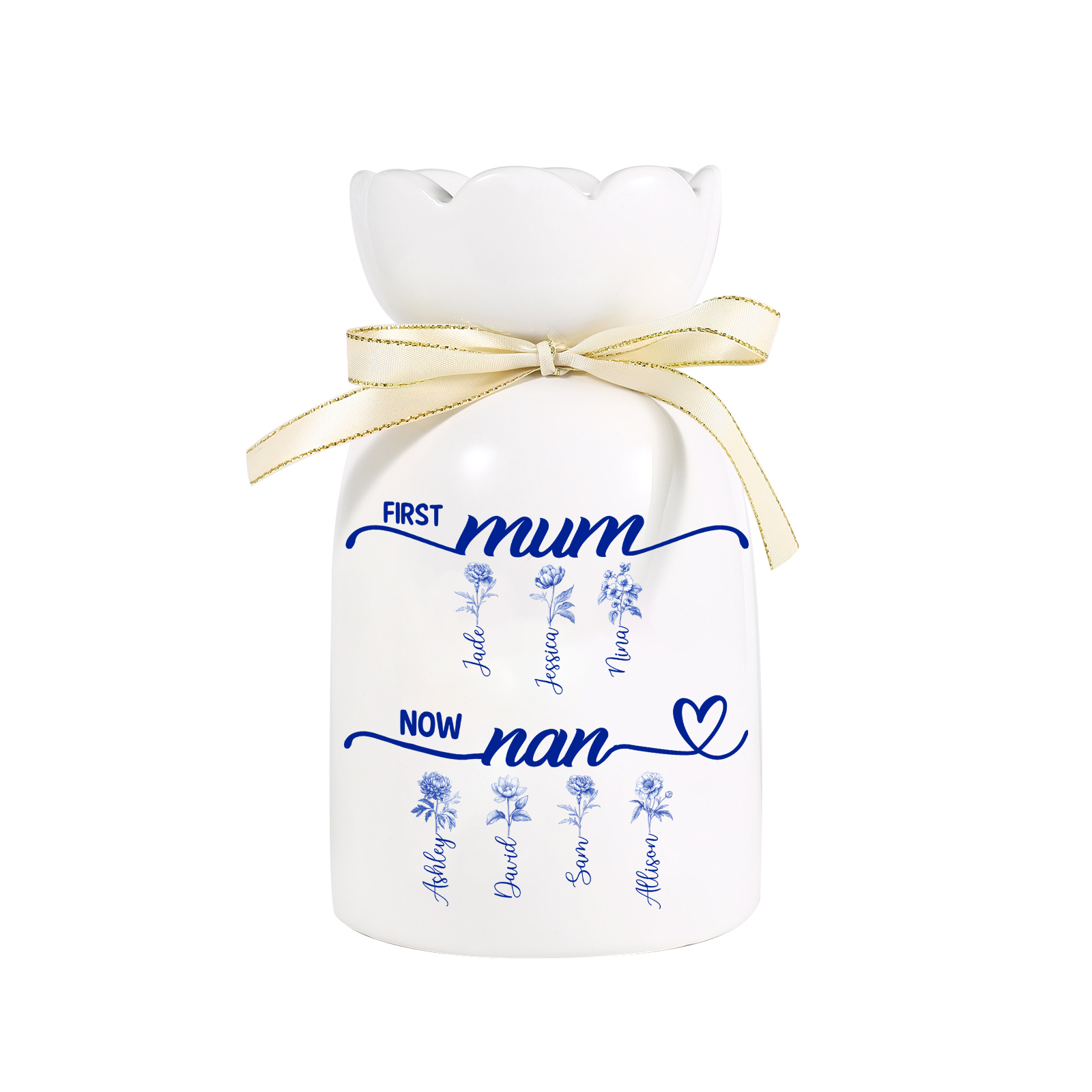 Personalised Scalloped Ceramic Vase, Blue Floral