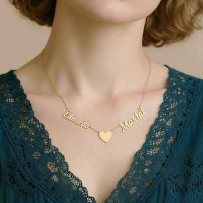 Personalised  2 Names Necklace With Heart Gift For Women