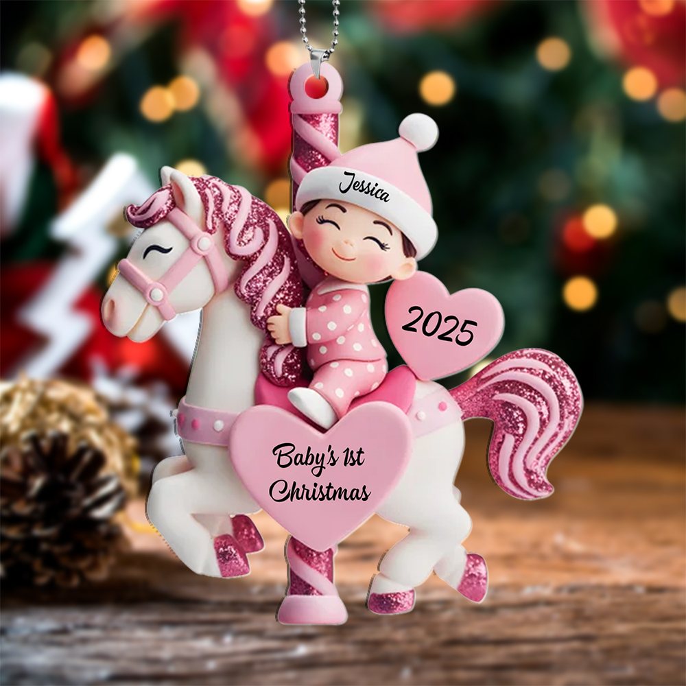 Personalised Glitter Carousel Baby Christmas Tree Decoration