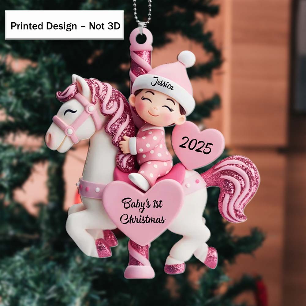 Personalised Glitter Carousel Baby Christmas Tree Decoration-(Printed Design – Not 3D)