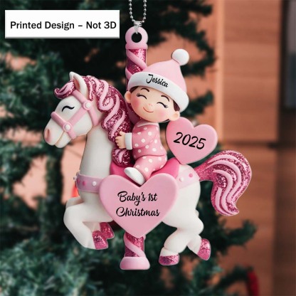 Personalised Glitter Carousel Baby Christmas Tree Decoration-(Printed Design – Not 3D)