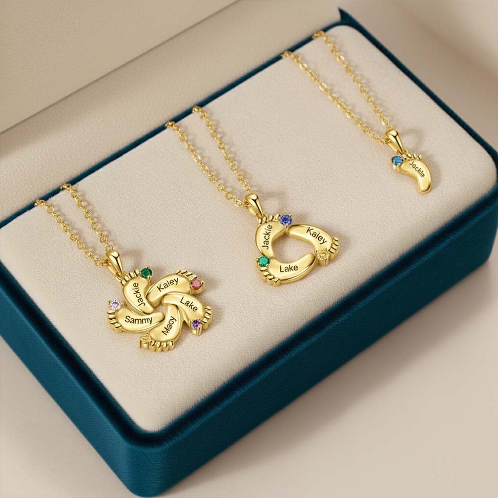Personalised Baby Foot Necklace Gift Set With Rose BoXFor Mother/Her
