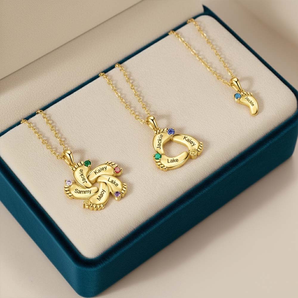 Personalised Baby Foot Necklace Gift Set With Rose BoXFor Mother/Her