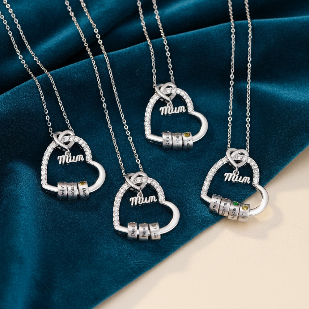 Personalised Mum Birthstone Heart Necklace With 1-5 Names