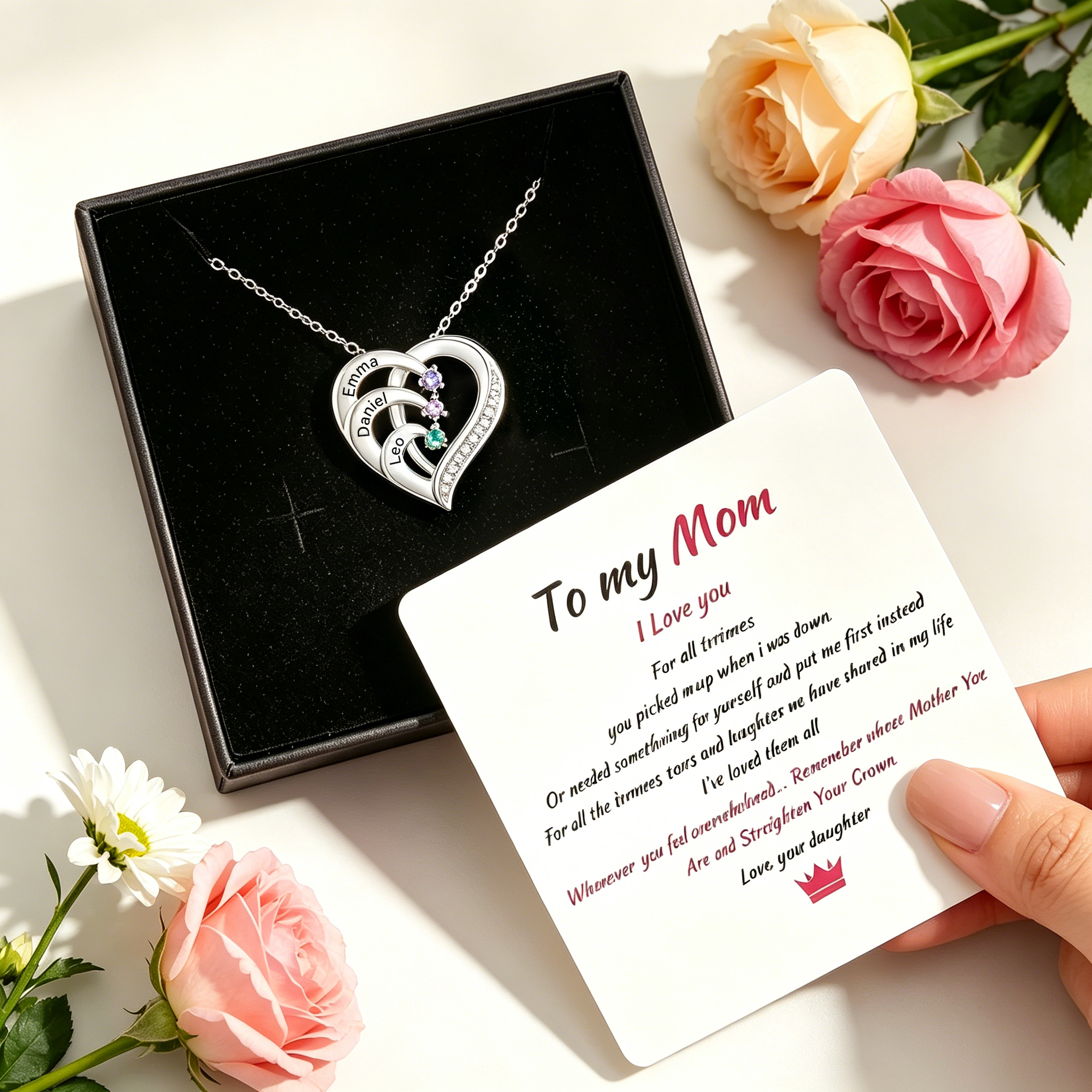 Personalised 925 Sterling Silver Birthstone Name Necklace (2–6 Names) – Intertwined Heart Gifts for Her