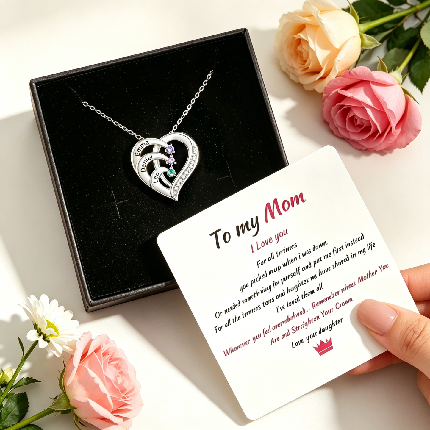 Personalised 925 Sterling Silver Birthstone Name Necklace (2–6 Names) – Intertwined Heart Gifts for Her