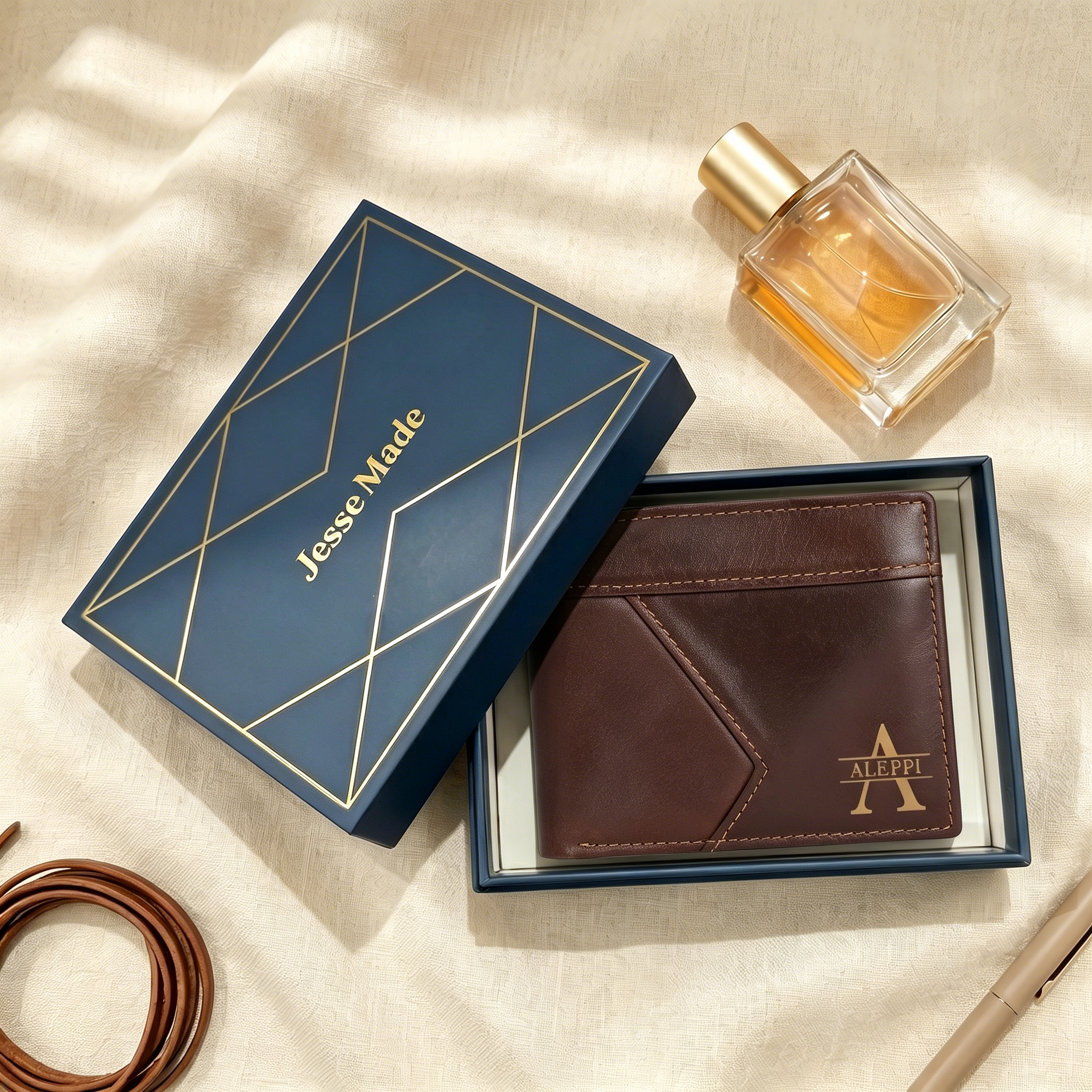 Personalised First  Layer Leather Men's Wallet - Custom Name and Letter Gift for Him | Jessemade