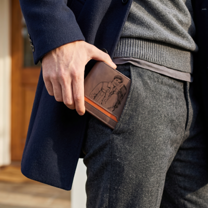 Personalised Men's Wallet - Custom Photo and Name in Brown - Christmas Gift for Him