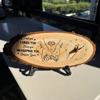 Personalised Rustic Romantic Wooden Log Slice Clock Gift