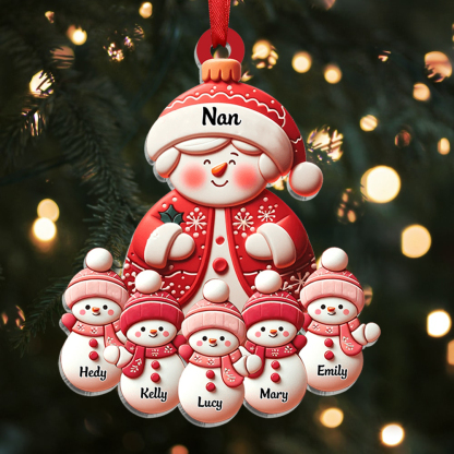 Personalised Snowman Family Ornament – Custom 1-8 Names Christmas Gift for Nan | Jessmade
