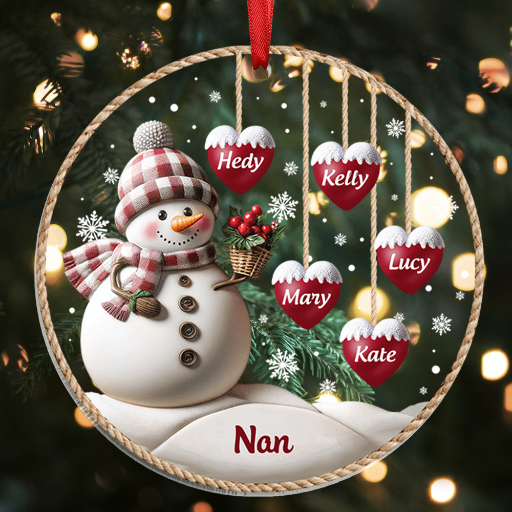 Personalised Snowman Ornament with Hearts Custom 1-10 Family Names Christmas Ornament Gift for Family | Jessmade