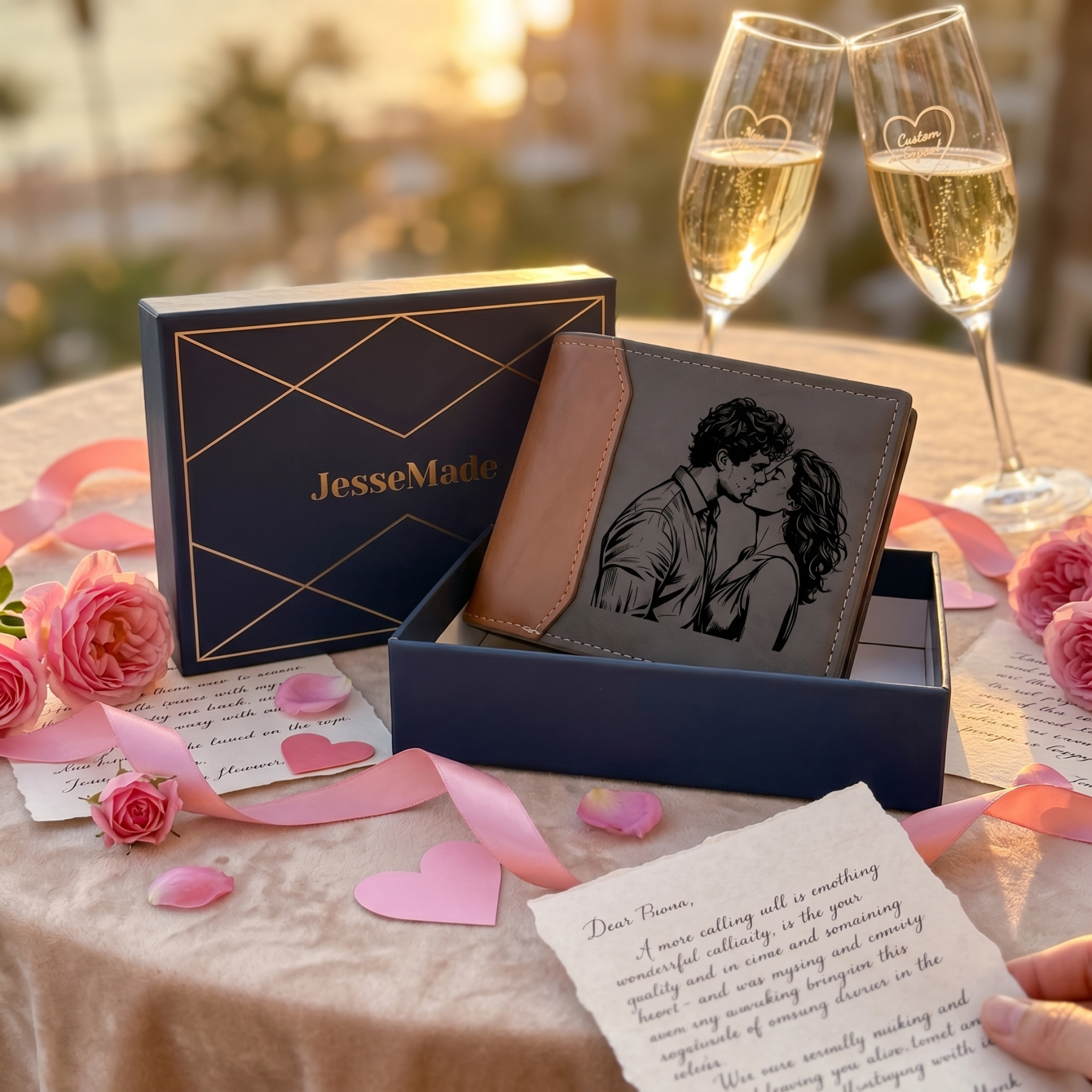 Personalised Name Leather Couple Wallet Engraved Letter And Photo Gift For Him