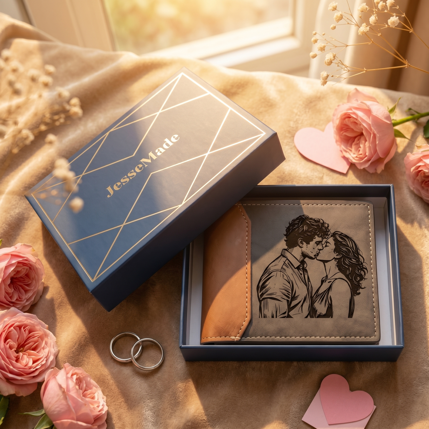 Personalised Name Leather Couple Wallet Engraved Letter And Photo Gift For Him