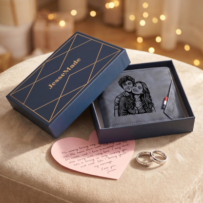 Personalised Name Leather Men's Wallet With Card Slot Engraved Letter And Photo Gift For Him