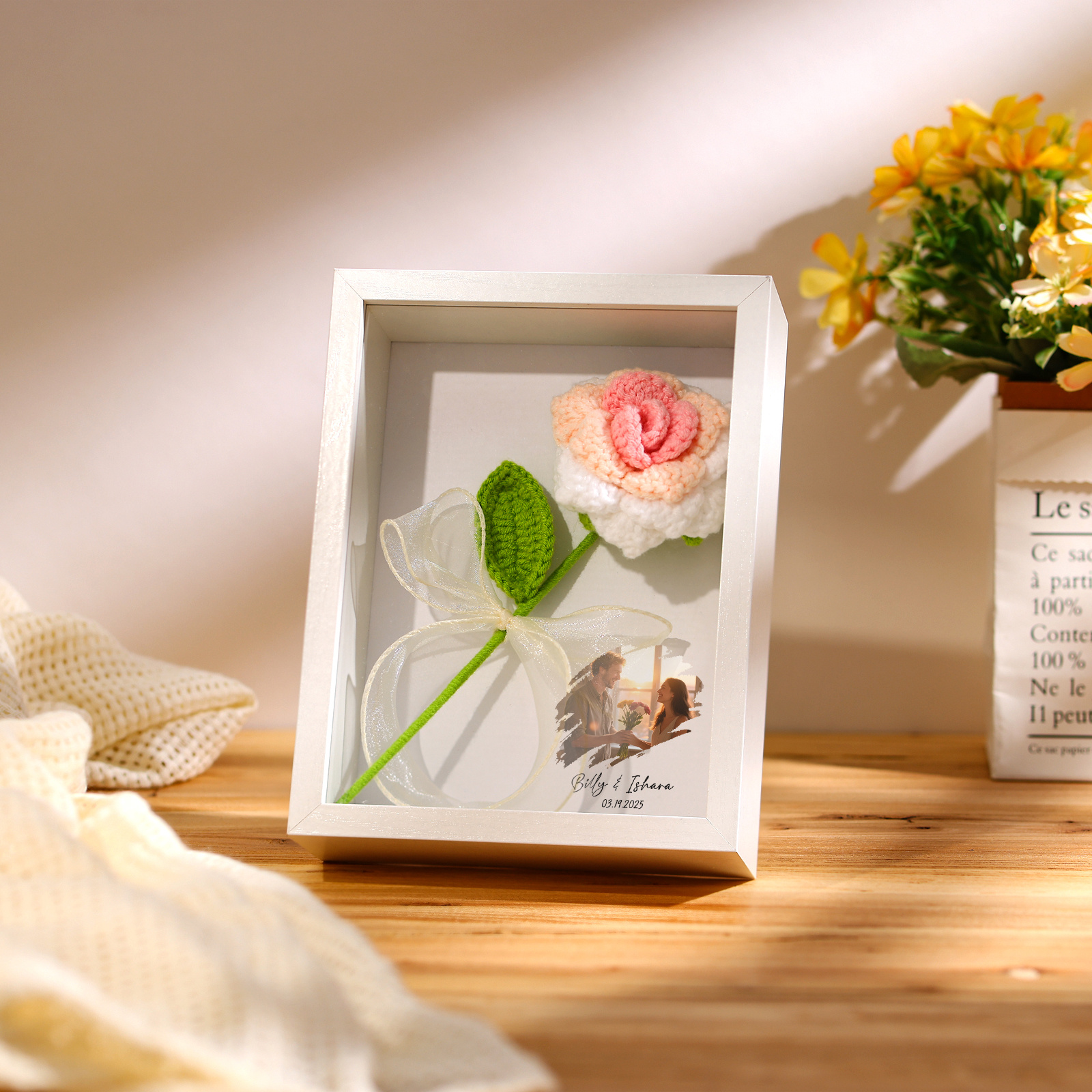 Personalised 3D Tulip Crochet Flower Photo Frame