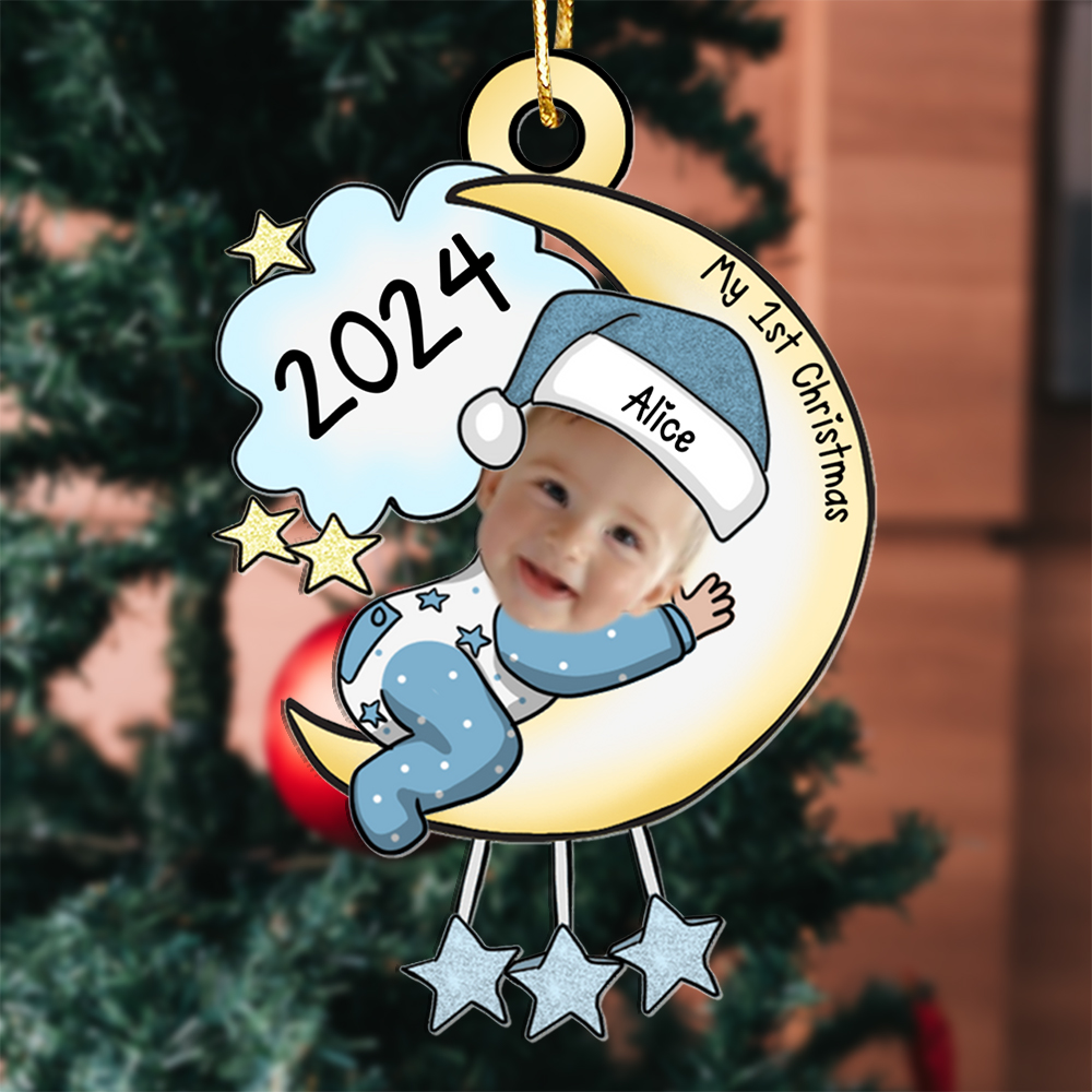Custom Name Baby’s First Christmas Ornament Personalised Moon and Stars 2024 Keepsake | Jessemade