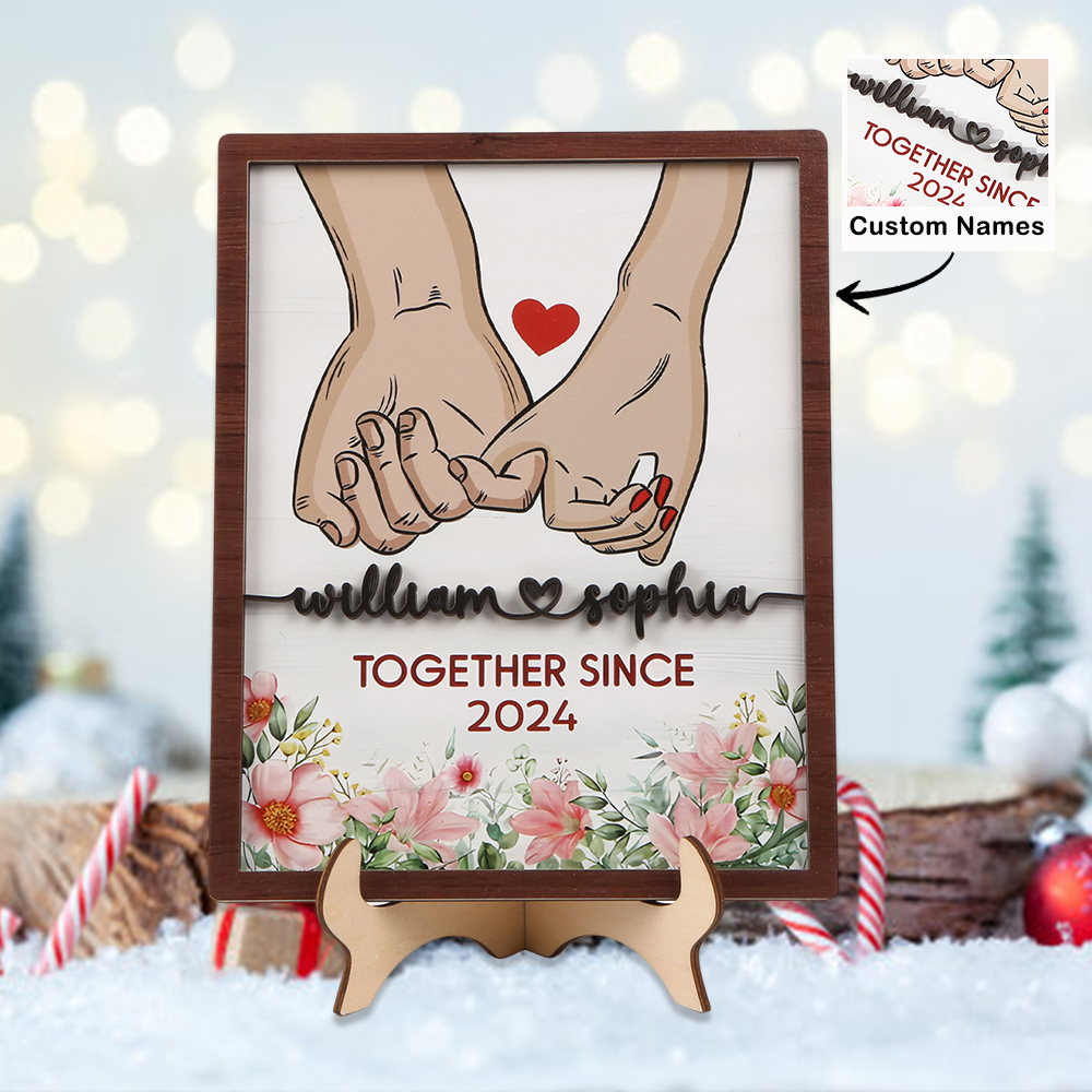 Personalised Wooden Hand-Holding Frame – Custom 2 Names & 1 Year, Couple Gift for Him/Her | Jessemade