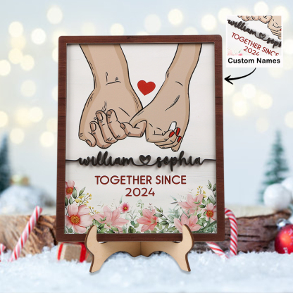 Personalised Wooden Hand-Holding Frame – Custom 2 Names & 1 Year, Couple Gift for Him/Her | Jessemade