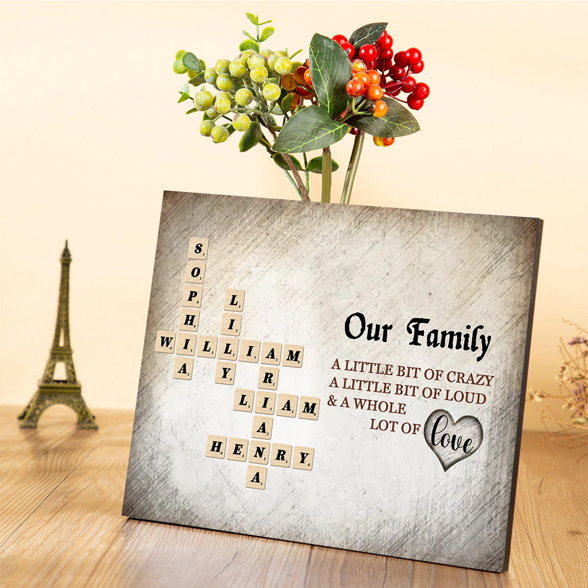 Personalised Family Love Crossword Wooden Wall Art - Custom Names - Family Whole Lot Of Love Crossword Puzzle Art | Jessemade