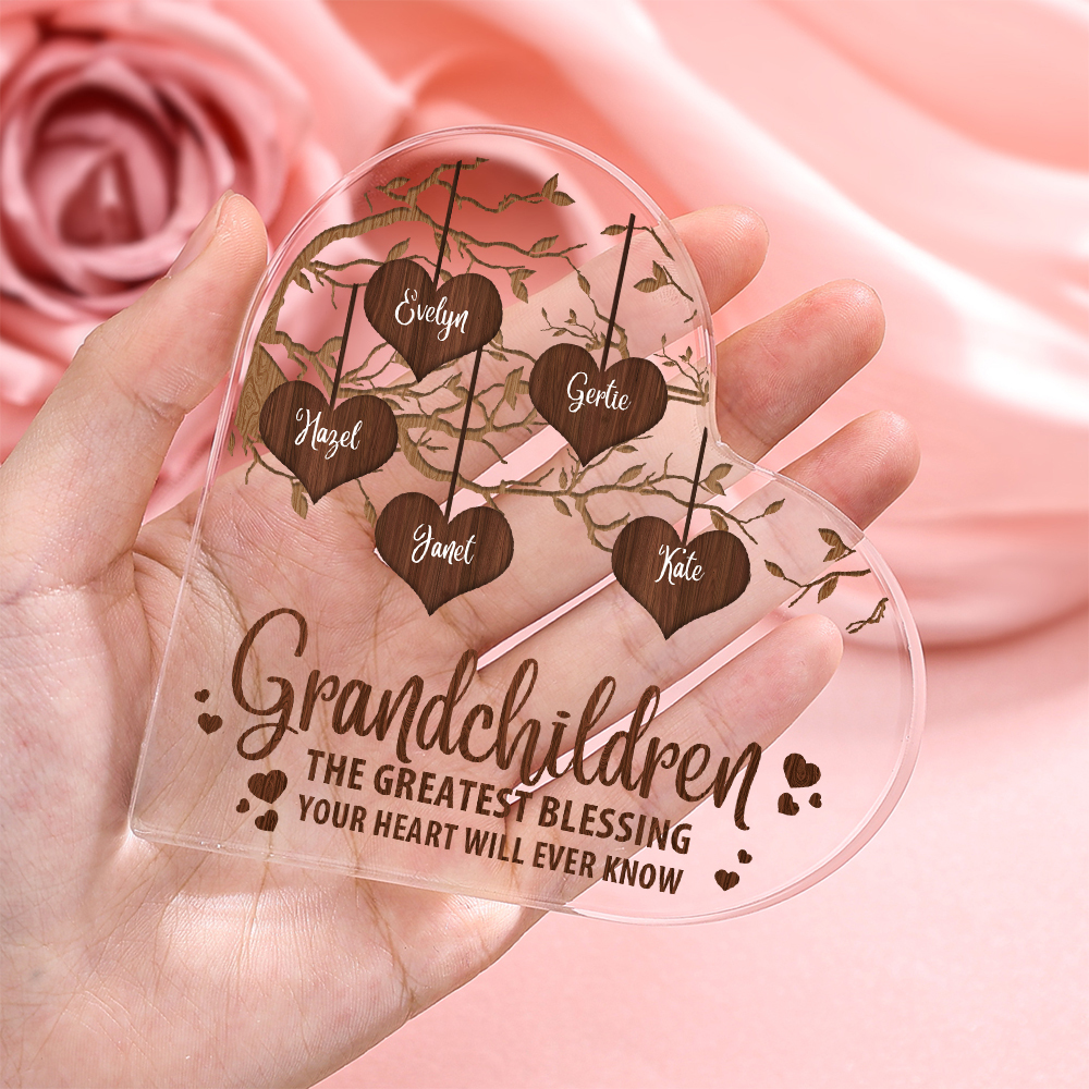 Personalised Family Tree Acrylic Ornaments Customized 1-8 Names Heart-shaped Acrylic Decorations Gifts for Nan | Jessemade