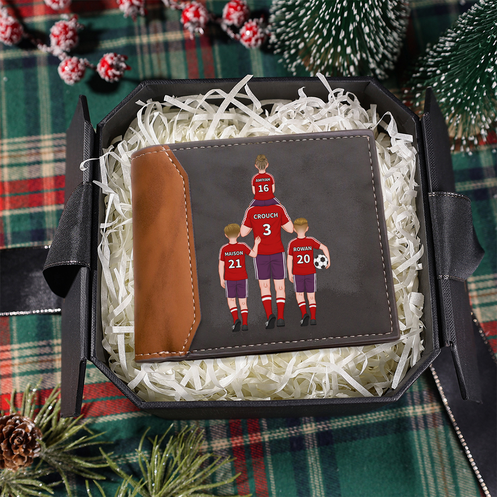 Personalised Football Family Leather Men's Wallet With Various Designs Christmas Gift For Dad | Jessemade