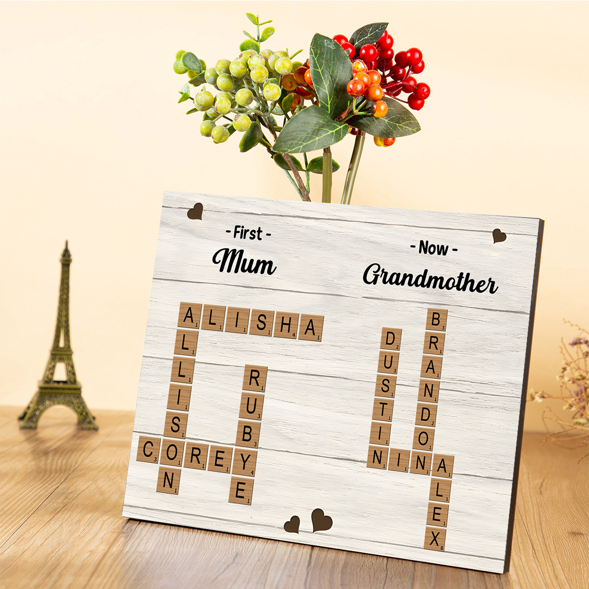 [Copy]Personalised Wooden Ornament – with Custom 2 Names – "Grandkids Fill a Place in Your Heart" – Unique Gift for Grandma | Jessemade