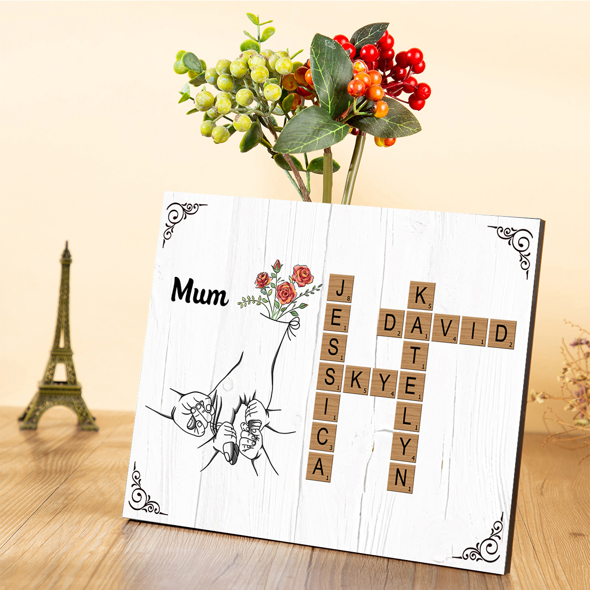 [Copy]Personalised Wooden Ornament – Custom 2 Names & 2 Texts – Family Tree "Mum, We Love You" Design – Unique Mother's Day Gifts for Her | Jessemade