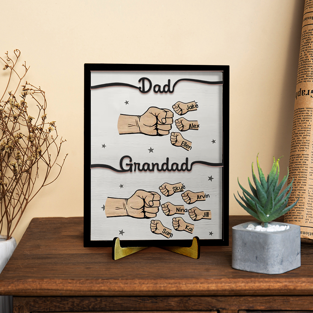 2-14 Names Personalised Fist Bump Wooden Ornaments Gift for Grandad/Dad