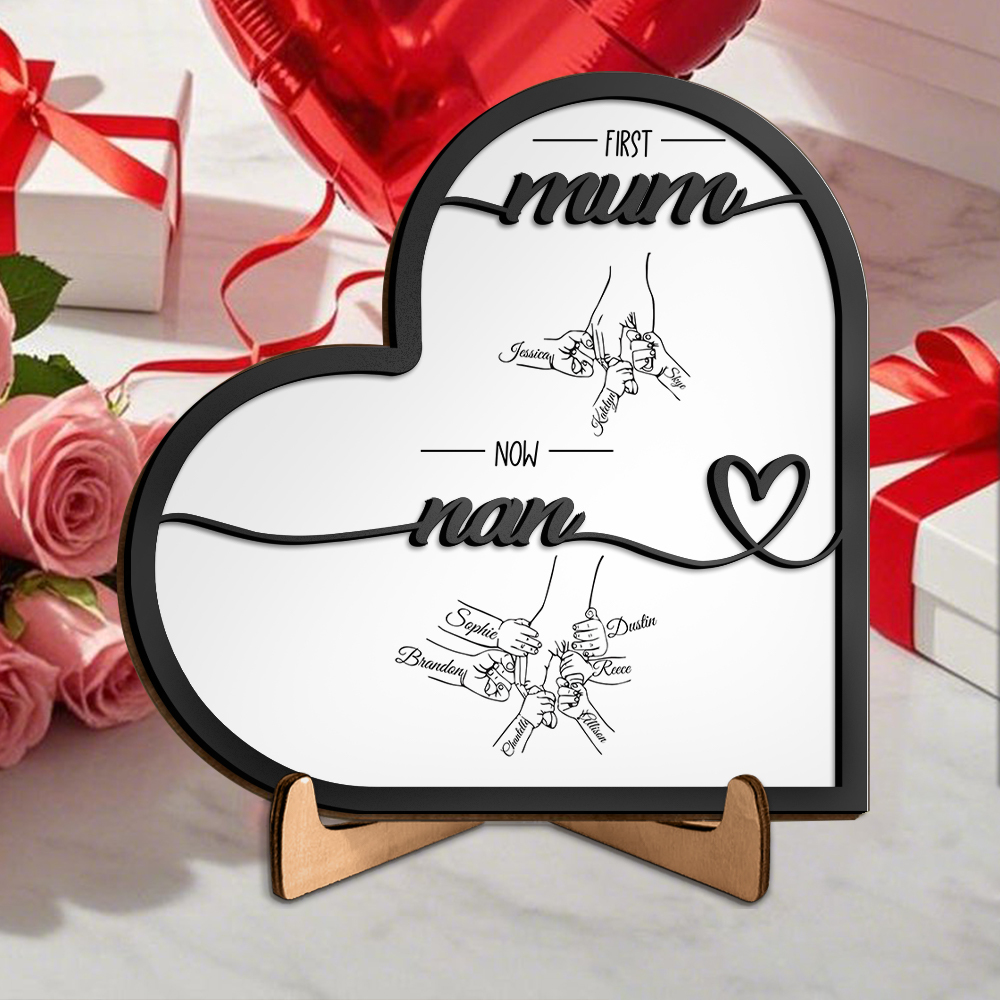 Personalised “First Mum, Now Grandma” Wooden Heart Sign – Custom Names Plaque for Mother’s Day | Jessemade