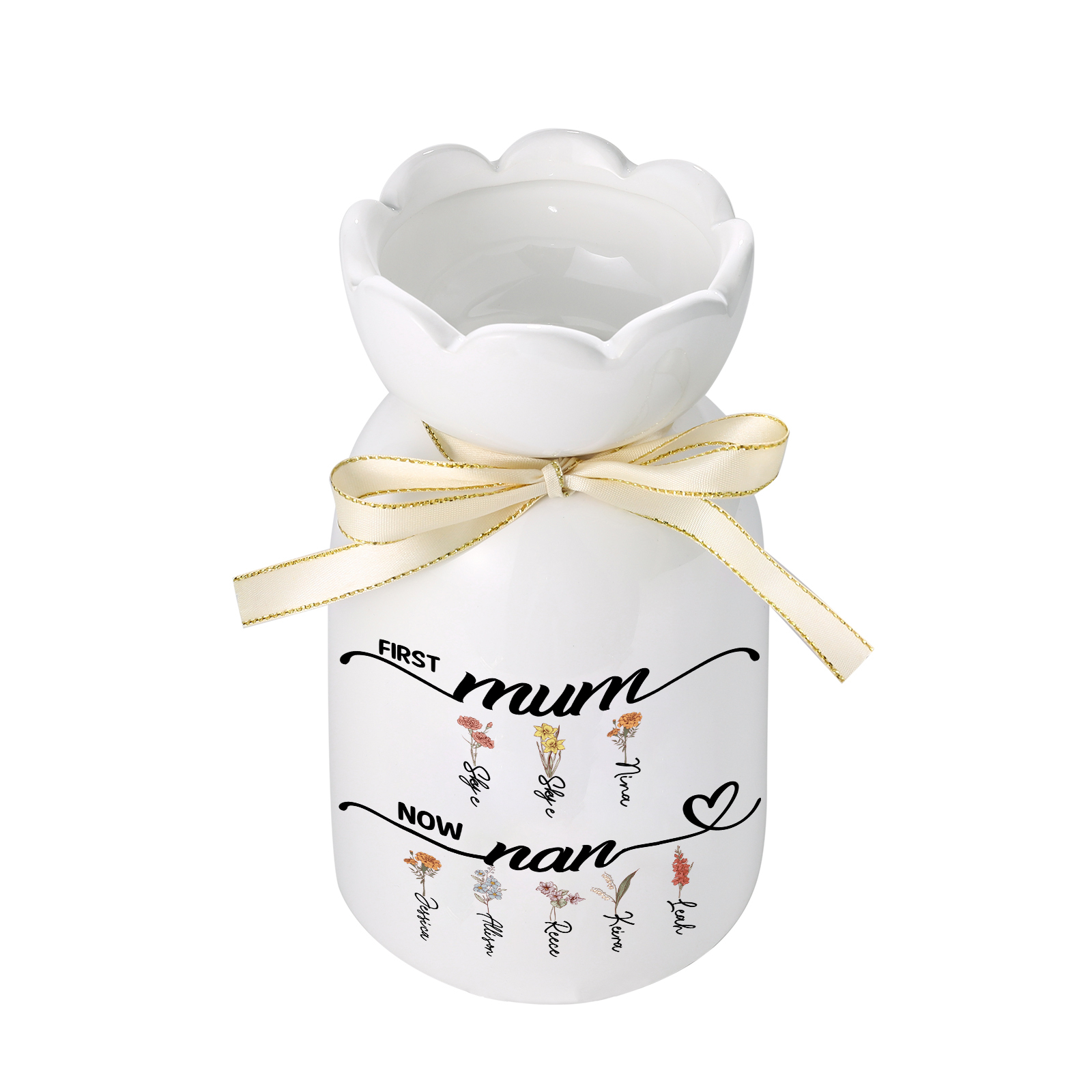 Personalised Ceramic Flower Vase – “First Mum, Now Nan” Gift | Jessemade