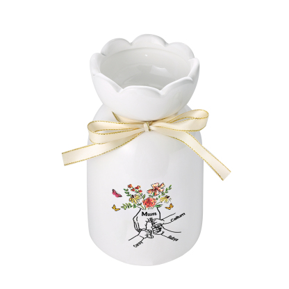 Personalised Ceramic Jug with Birthflowers & Names – “Nan” Ho;ding Hands Floral Design | Jessemade