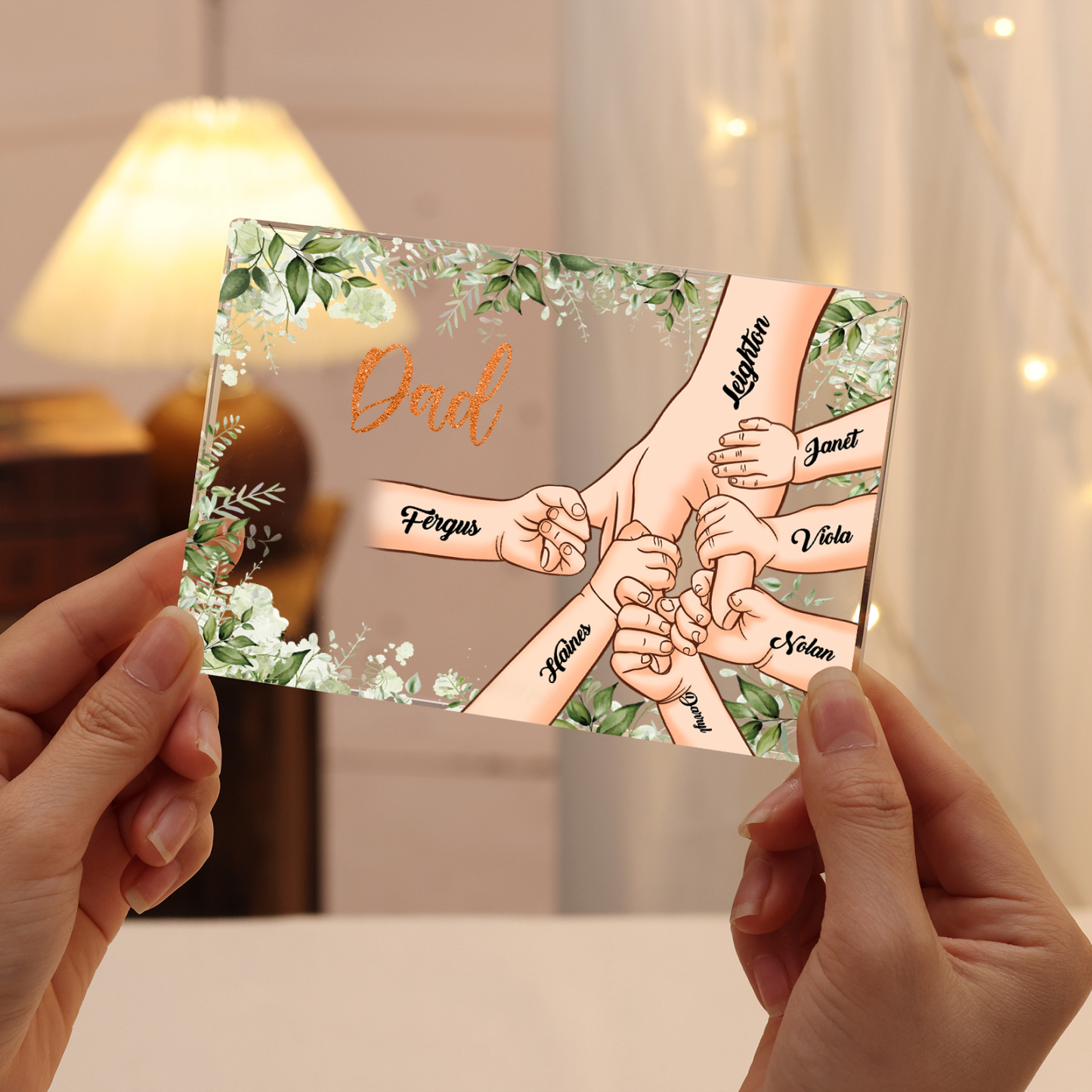 7 Names & 1 Text Personalised Acrylic Plaque for Dad - Custom Holding Hands Style | Jessemade