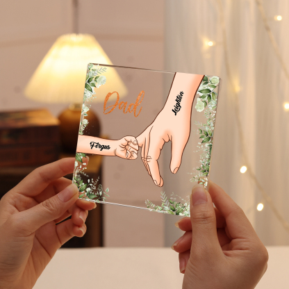 2 Names & 1 Text Personalised Acrylic Plaque for Dad - Custom Holding Hands Father's Day Gift | Jessemade