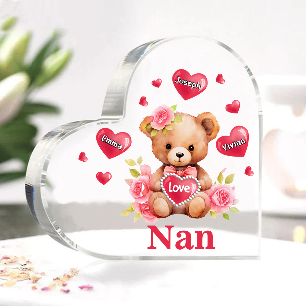 3 Names-Personalized Bear Acrylic Heart Keepsake Custom Text Acrylic Plaque Ornaments Gifts for Nan