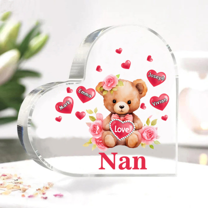 4 Names-Personalized Bear Acrylic Heart Keepsake Custom Text Acrylic Plaque Ornaments Gifts for Nan