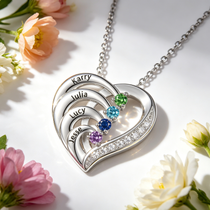 Personalised 925 Sterling Silver Birthstone Name Necklace (2–6 Names) – Intertwined Heart Gifts for Her