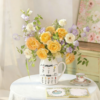 Personalised Floral Name Pitcher – “First Mum, Now Nan” Ceramic Flower Vase | Jessemade