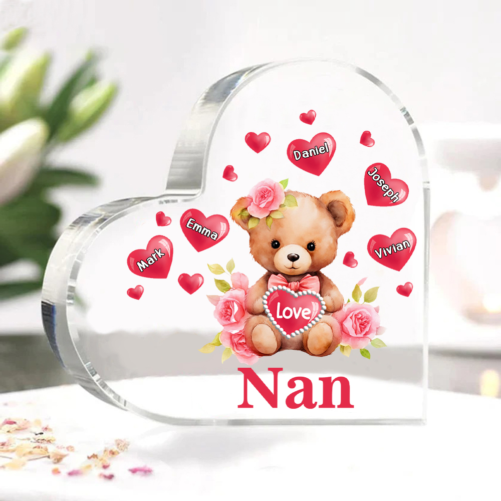 5 Names-Personalized Bear Acrylic Heart Keepsake Custom Text Acrylic Plaque Ornaments Gifts for Nan