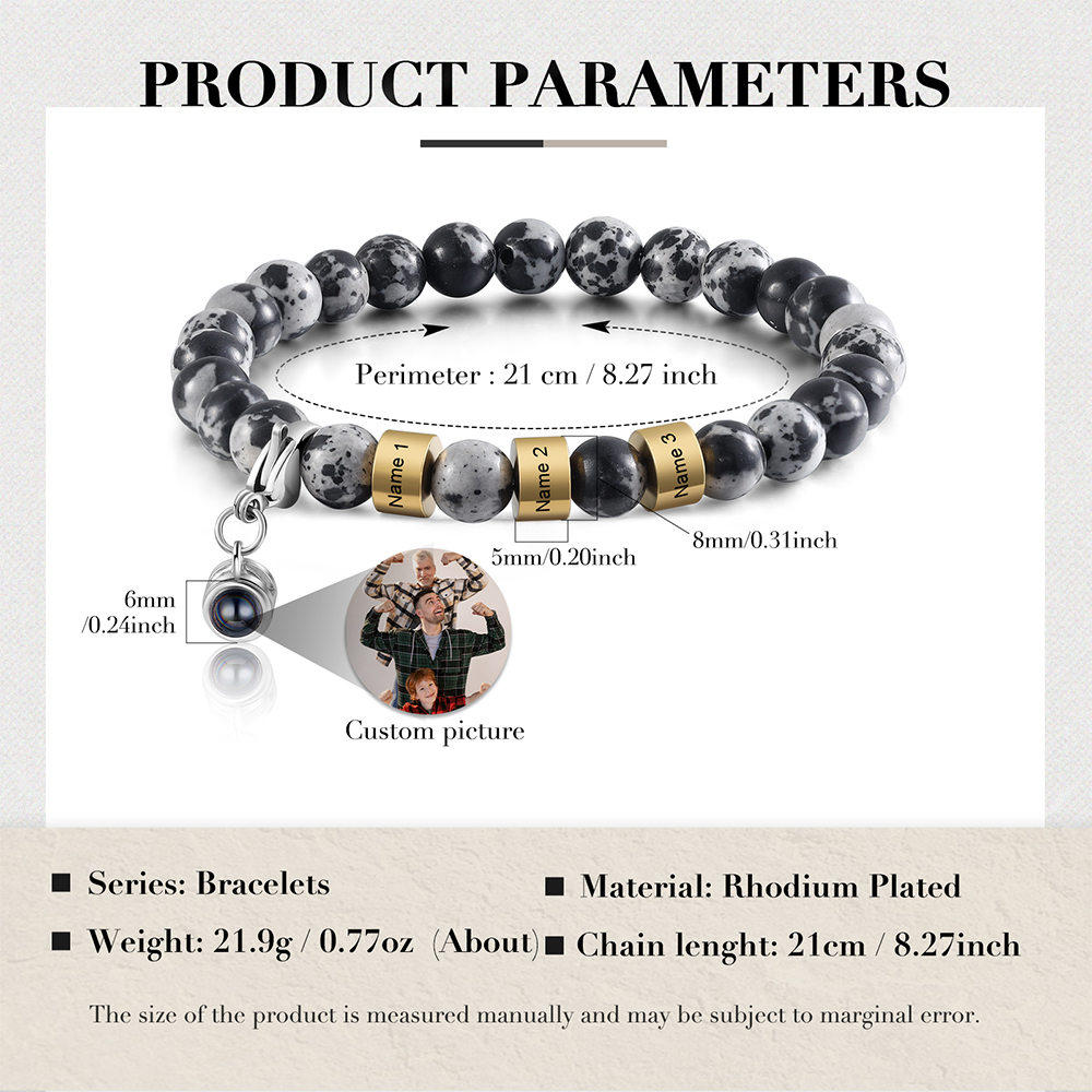 3 Names-Personalised Snowflake Obsidian Projection Bracelet Custom Names and Photo Men's Bracelet